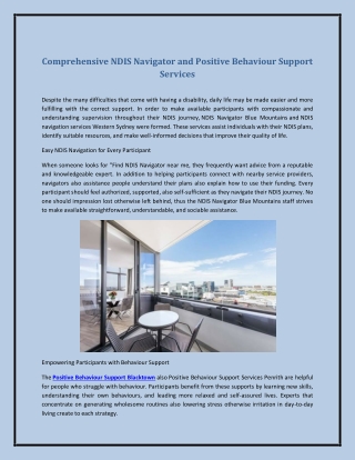 Comprehensive NDIS Navigator and Positive Behaviour Support Services