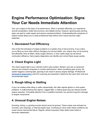 Engine Performance Optimization Expert Car Service