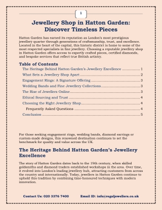 Jewellery Shop in Hatton Garden