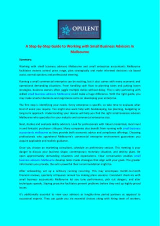 A Step-by-Step Guide to Working with Small Business Advisors in Melbourne