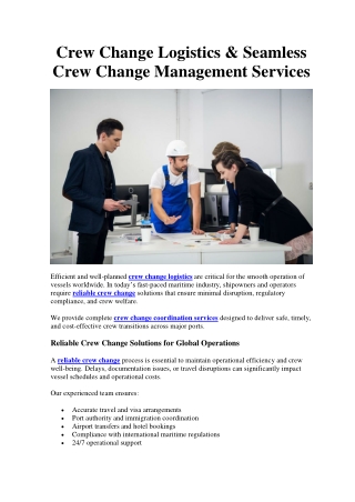 Crew Change Logistics & Seamless Crew Change Management Services