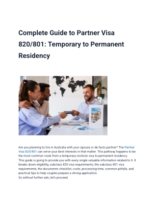 Complete Guide to Partner Visa 820 & 801: Temporary to Permanent Residency