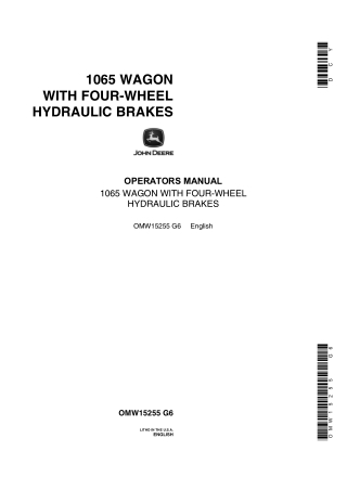 John Deere 1065 Wagon With Four-Wheel Hydraulic Brakes Operator’s Manual Instant Download (Publication No.OMW15255)
