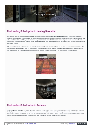 Solar hydronic heating