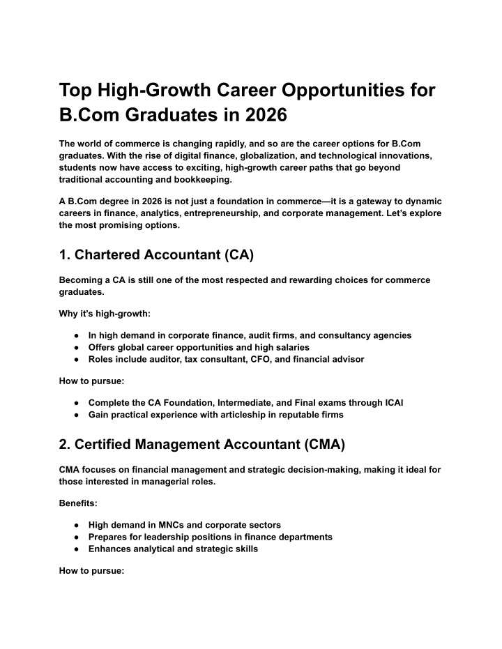 PPT - Top High-Growth Career Opportunities for B.Com Graduates in 2026 ...
