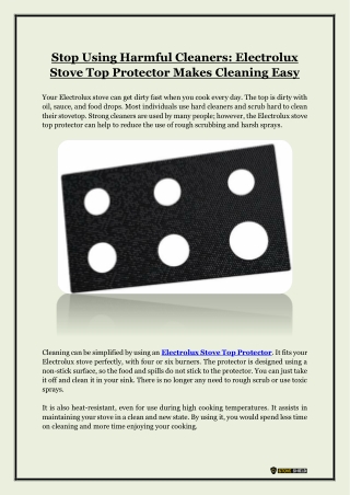 Stop Using Harmful Cleaners- Electrolux Stove Top Protector Makes Cleaning Easy
