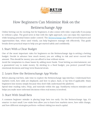 How Beginners Can Minimize Risk on the Betinexchange App