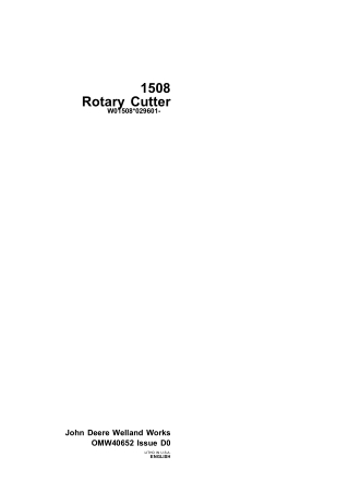John Deere 1508 Rotary Cutter Operator’s Manual Instant Download (PINW01508029601-) (Publication No.OMW40652)