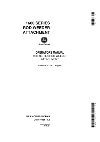 John Deere 1600 Series Rod Weeder Attachment Operator’s Manual Instant Download (Publication No.OMN159381)