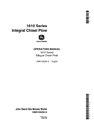 John Deere 1610 Series Integral Chisel Plow Operator’s Manual Instant Download (Publication No.OMN159458)
