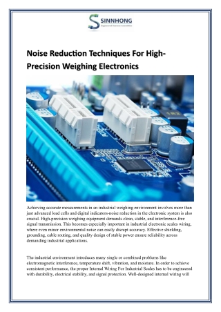 Noise Reduction Techniques For High-Precision Weighing Electronics
