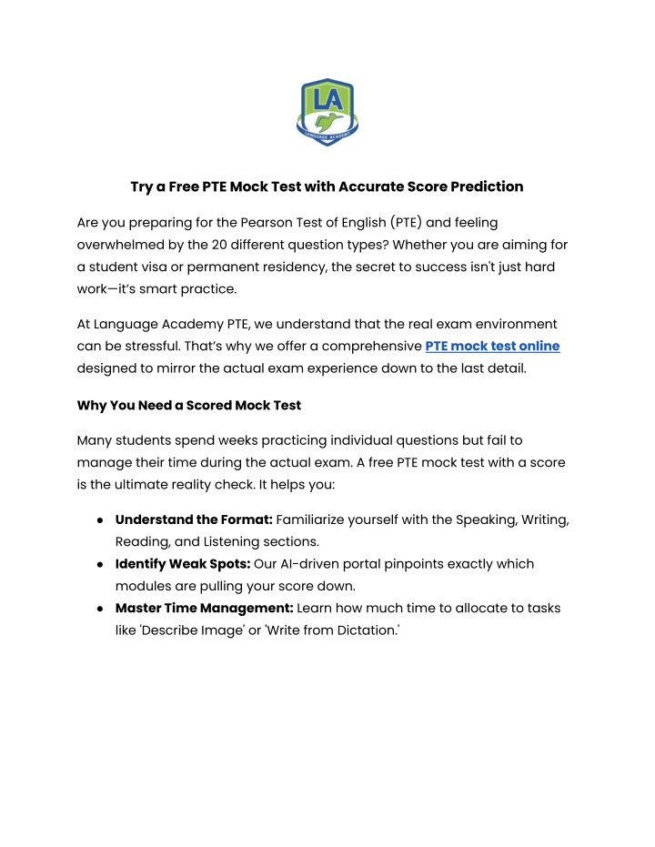 Sample Try Test PPT - Try a Free PTE Mock Test with Accurate Score Prediction ...