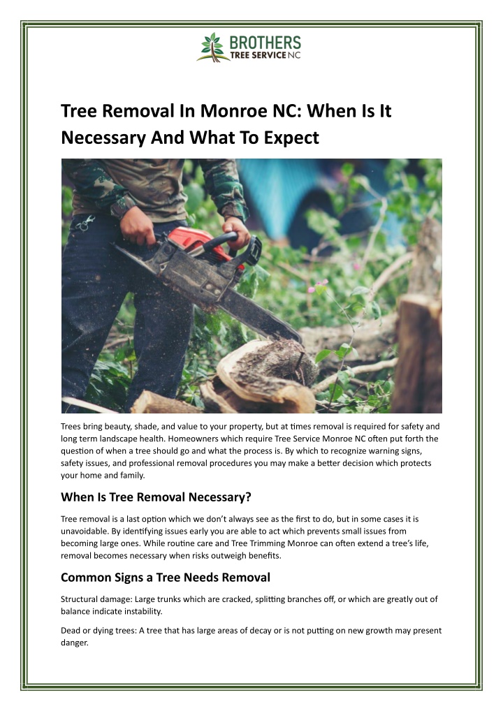 PPT - Tree Removal In Monroe NC: When Is It Necessary And What To ...