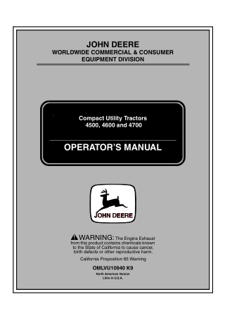 John Deere 4500 4600 and 4700 Compact Utility Tractors Operator’s Manual Instant Download (4500 PIN.150001-  4600 PIN.16