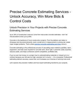Precise Concrete Estimating Services - Unlock Accuracy, Win More Bids & Control
