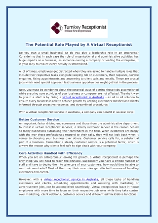 The Potential Role Played by A Virtual Receptionist