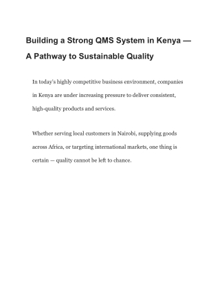 BuildingaStrongQMSSysteminKenyaAPathwaytoSustainableQuality