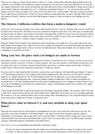 Dumpster Rentals Near Me in Ontario CA: Choose Dumpster Champs for Best Rates
