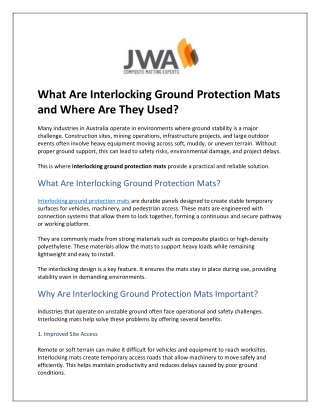What Are Interlocking Ground Protection Mats and Where Are They Used