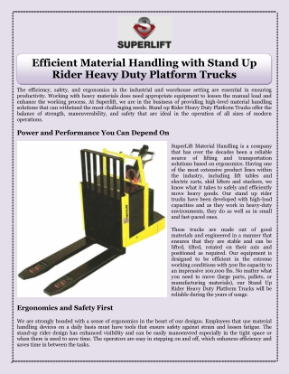 Efficient Material Handling with Stand Up Rider Heavy Duty Platform Trucks