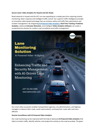 Secure Lanes - Video Analytics for Kuwait and GCC Roads