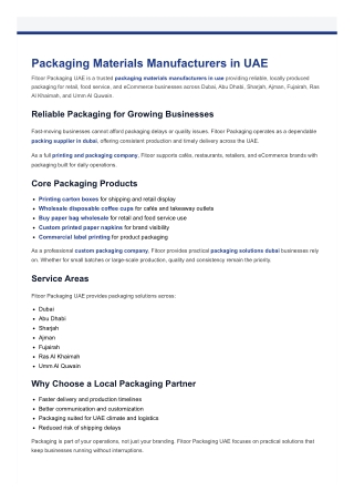 Packaging Materials Manufacturers in UAE | Fitoor Packaging UAE