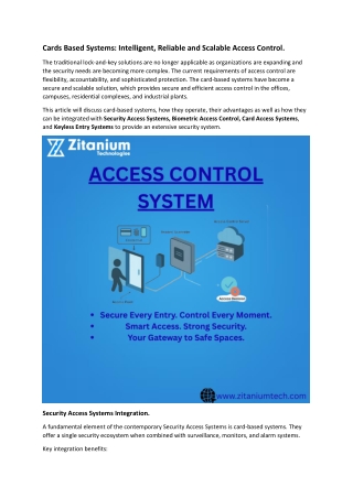 Cards Based Systems: Intelligent, Reliable and Scalable Access Control