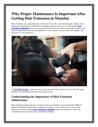 Why Proper Maintenance Is Important After Getting Hair Extension in Mumbai