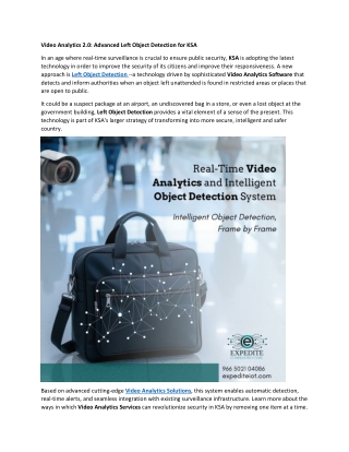 Introducing Video Analytics 2.0 - The Advanced Left Object Recognition Engine Powering KSA