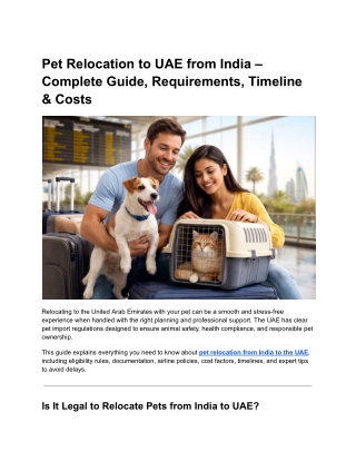 Pet Relocation to UAE from India – Complete Guide, Requirements, Timeline & Costs