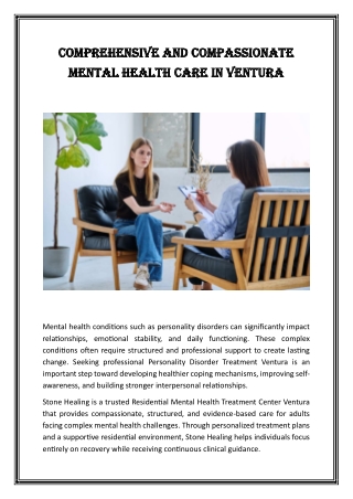 Comprehensive and Compassionate Mental Health Care in Ventura