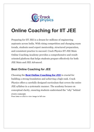 Online Coaching for IIT JEE