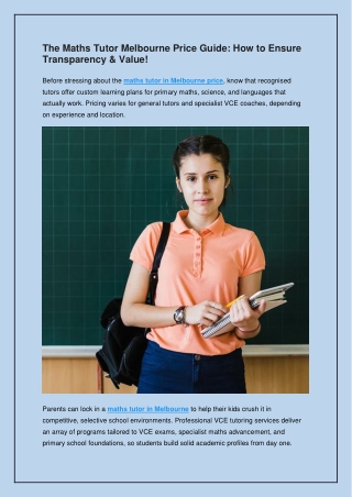 The Maths Tutor Melbourne Price Guide - How to Ensure Transparency & Value