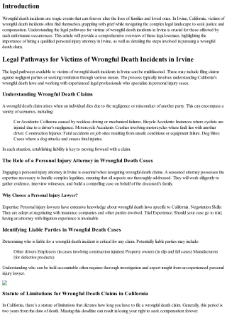 Legal Pathways for Victims of Wrongful Death Incidents in Irvine