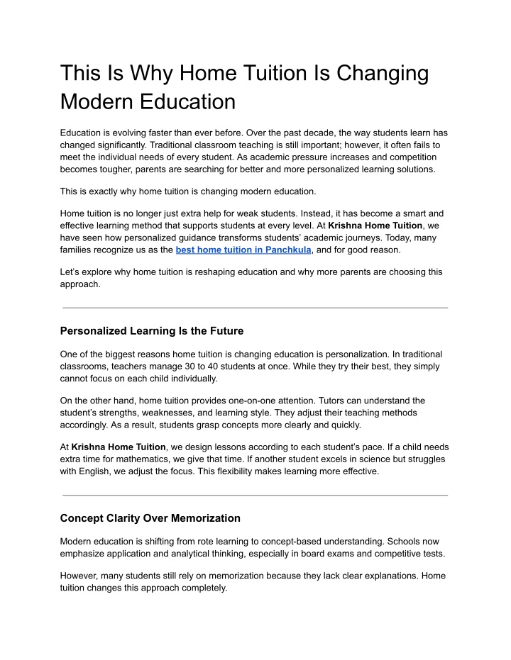 PPT - This Is Why Home Tuition Is Changing Modern Education PowerPoint ...