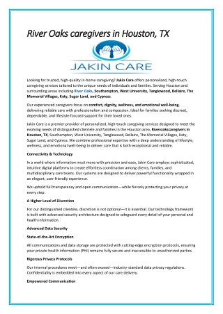 River Oaks caregivers in Houston TX