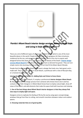 Florida's Miami Beach interior design services: Where Coastal Style and Living