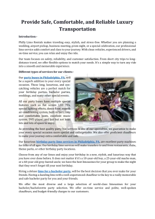 Provide Safe, Comfortable, and Reliable Luxury Transportation