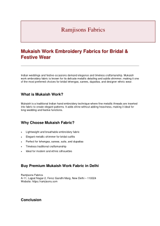Mukaish Work Embroidery Fabrics for Bridal & Festive Wear