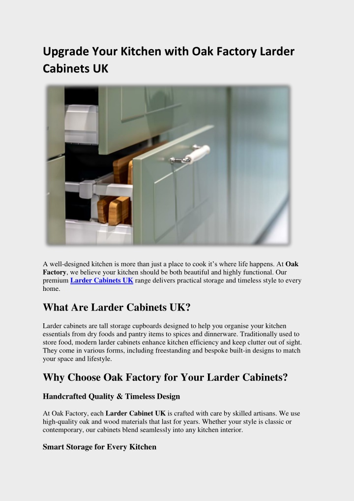 PPT - Upgrade Your Kitchen with Oak Factory Larder Cabinets UK ...