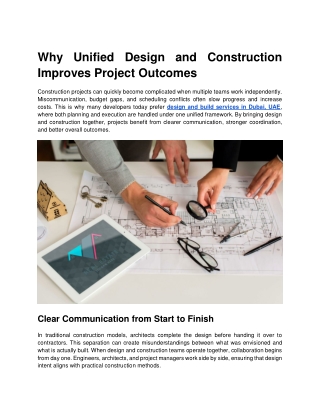 Why Unified Design and Construction Improves Project Outcomes