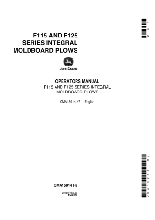 John Deere F115 and F125 Series Integral Moldboard Plows Operator’s Manual Instant Download (Publication No.OMA15914)