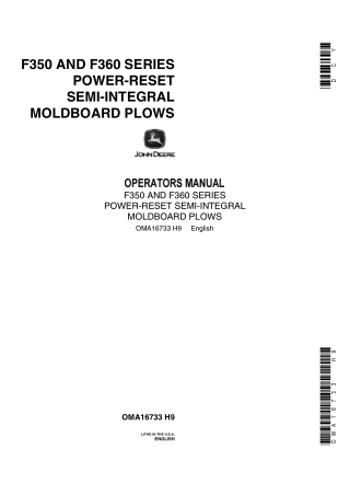 John Deere F350 and F360 Series Power-Reset Semi-Integral Moldboard Plows Operator’s Manual Instant Download (Publicatio