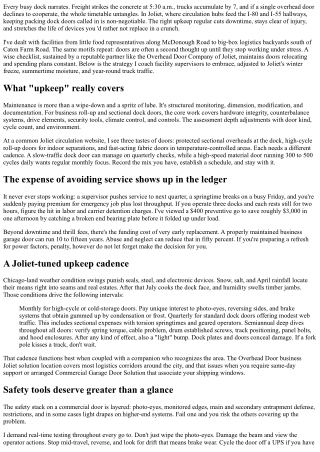 Filling Dock Door Upkeep Providers in Joliet: A Facility Manager's Checklist