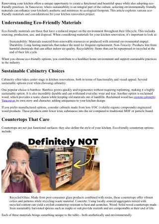 Tips for Choosing Eco-Friendly Materials for Your Kitchen Renovation in Vancouve