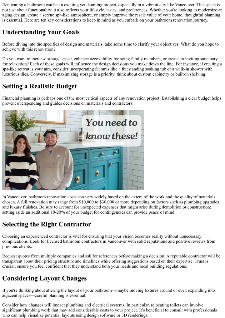 PPT - 10 Things to Consider Before Your Bathroom Renovation in ...