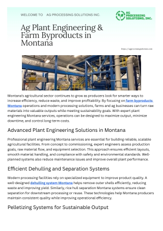 Ag Plant Engineering and Farm Byproducts in Montana