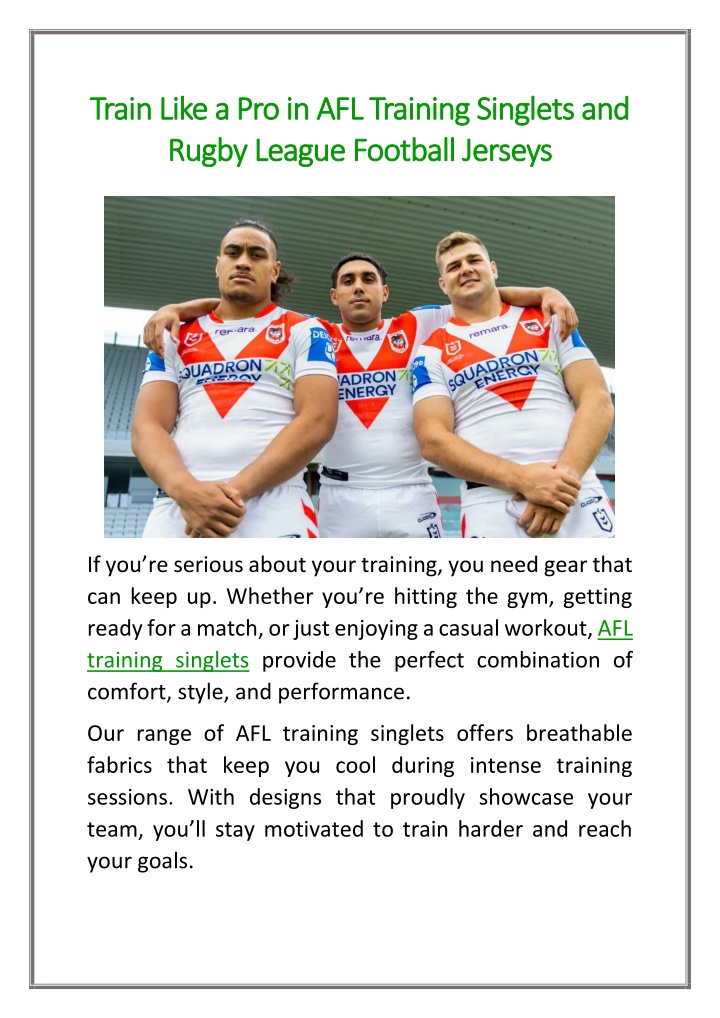 PPT - Train Like a Pro in AFL Training Singlets and Rugby League ...