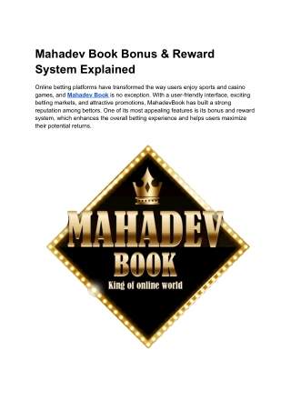 Mahadev Book Bonus & Reward System Explained