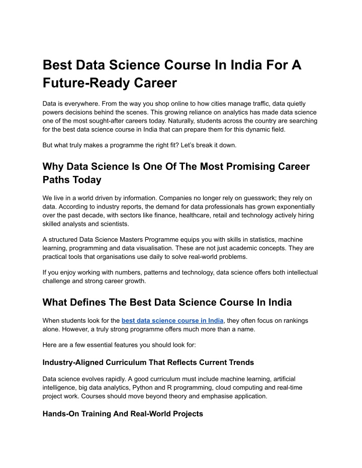 PPT - Best Data Science Course In India For A Future-Ready Career ...